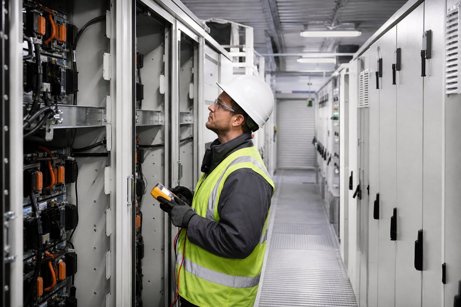 Illustrative view related to battery storage technician work