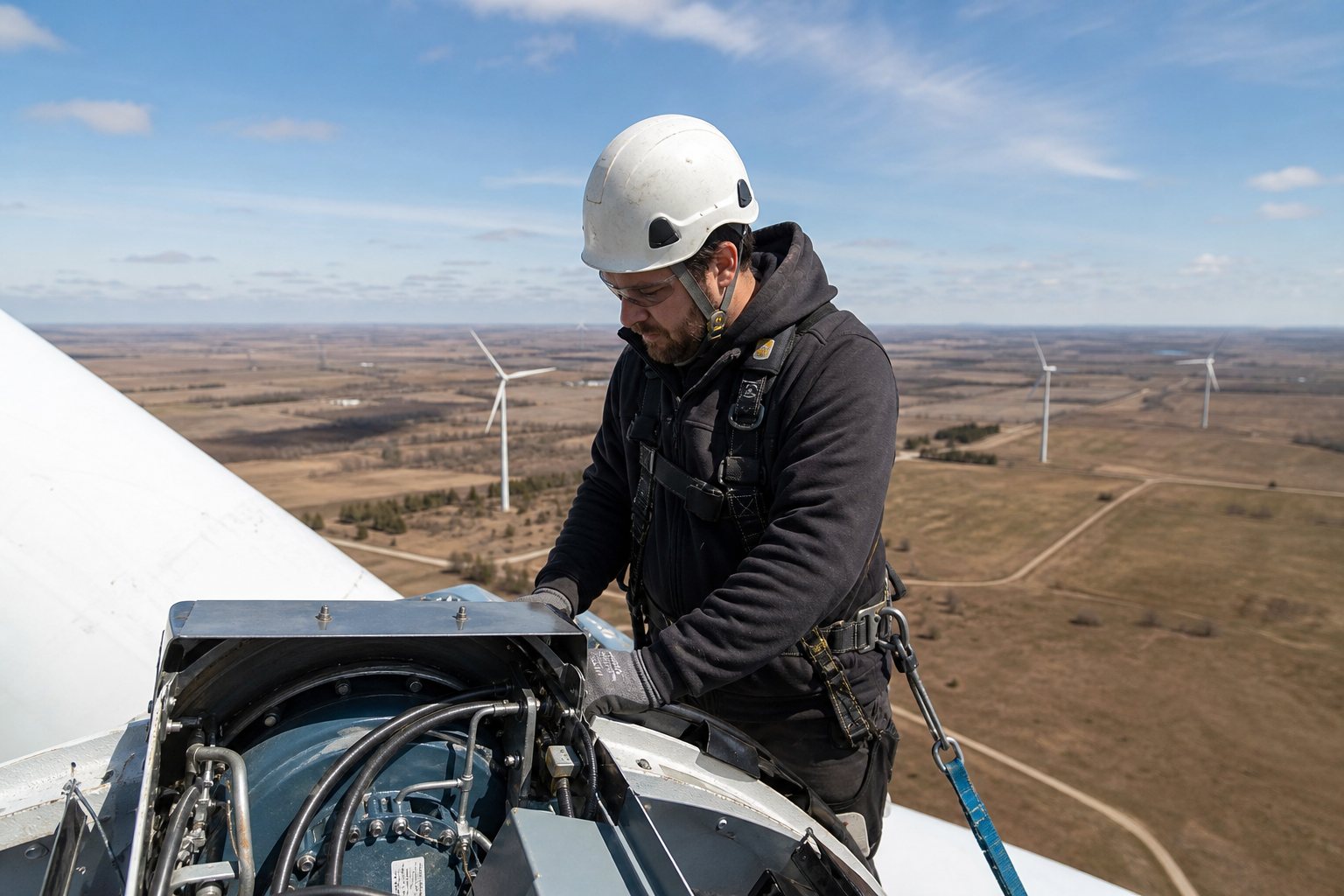 Illustrative view related to wind technician work
